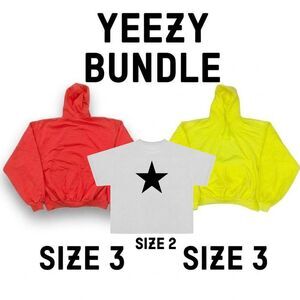 Yeezy 3-Piece Bundle - Red & Neon Hoodies (Size 3) + SoFi Star Tee (Size 2)